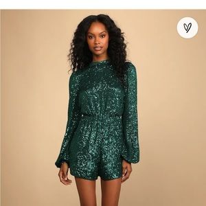 Lulus Emerald Green Long-sleeve Sequin Romper